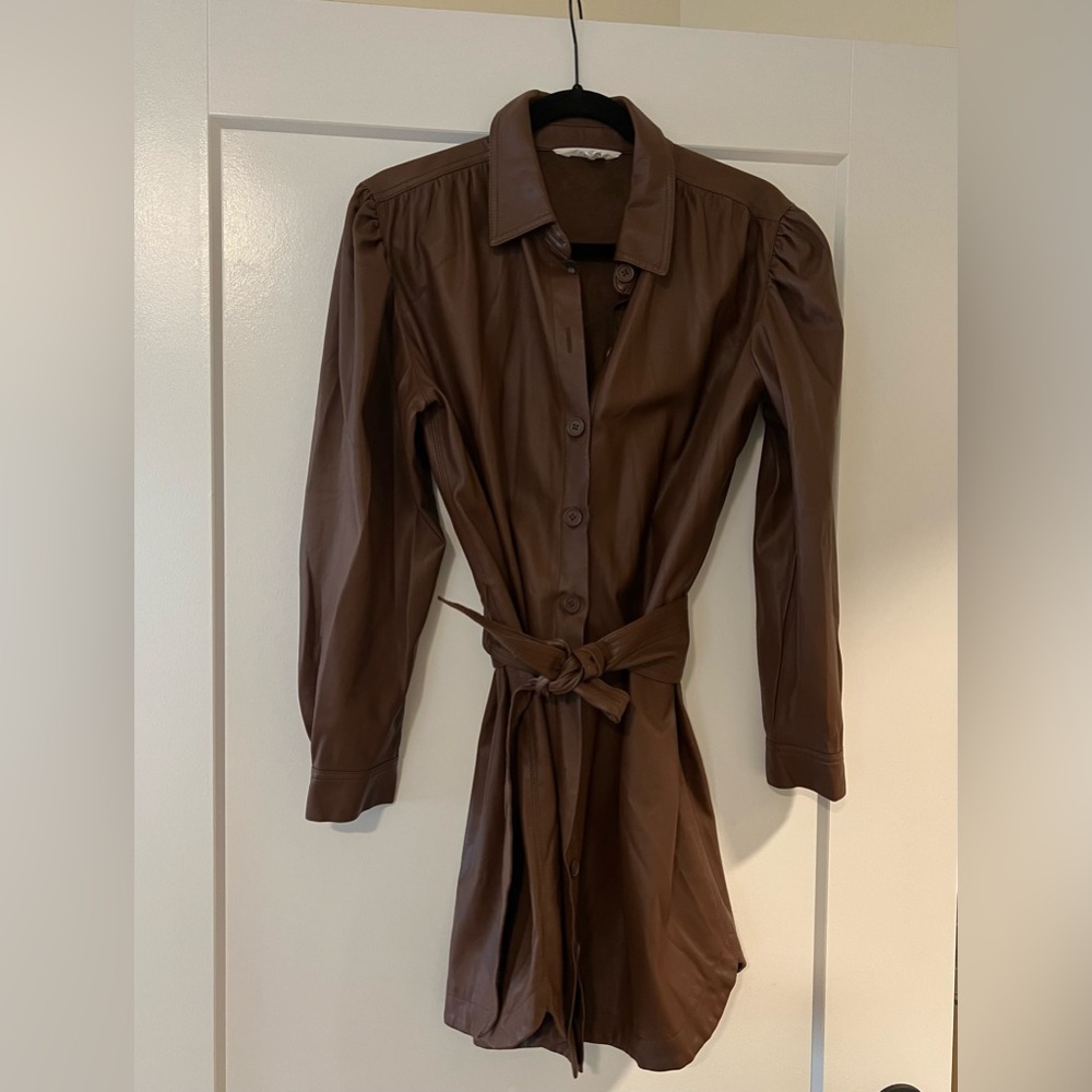 BB Dakota by Steve Madden brown pleather button down dress